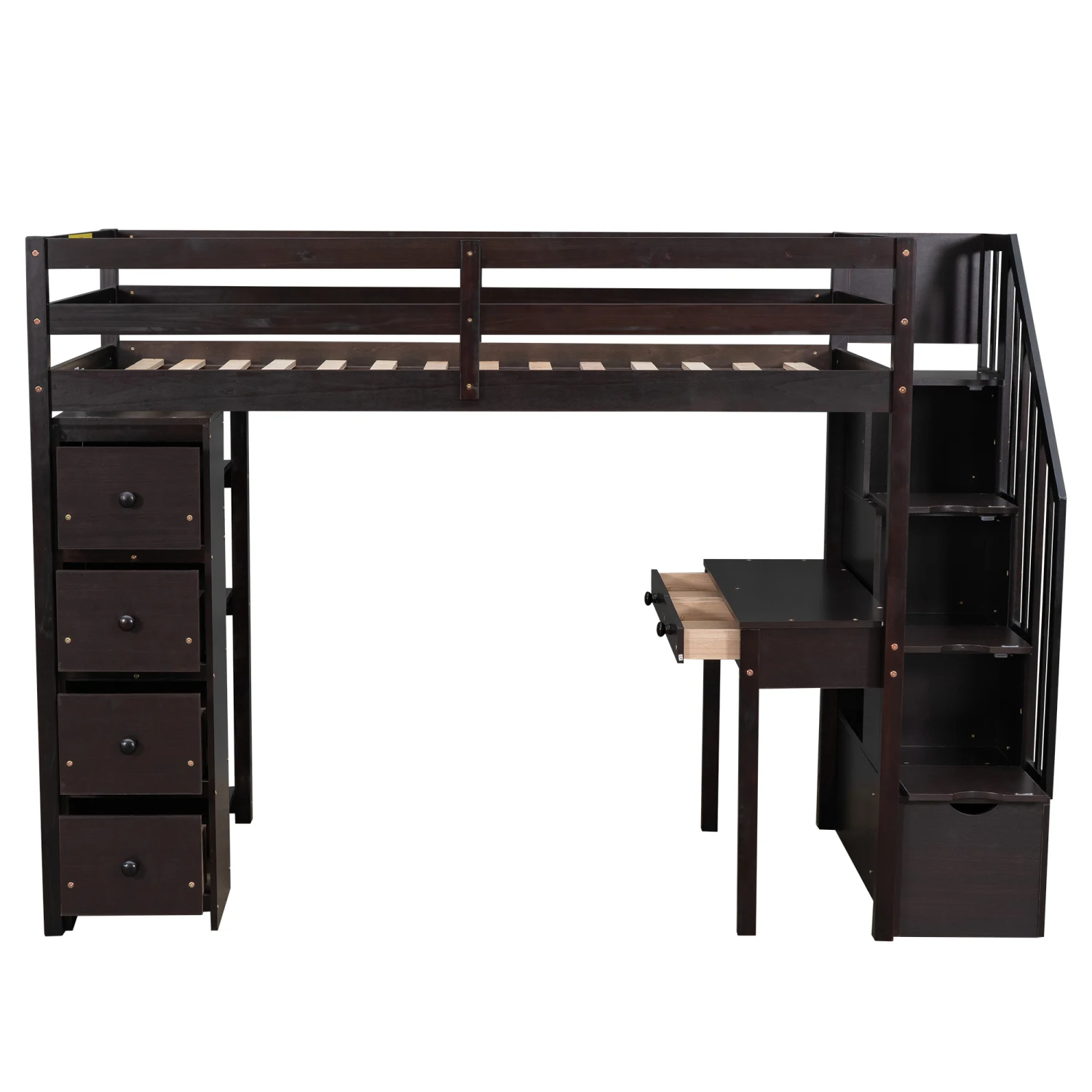 

Twin Loft Bed w/ Storage Drawers, Desk, Stairs & Shelves - Espresso