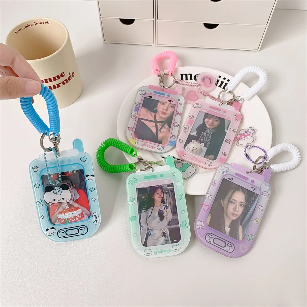 INS Style Kawaii Japanese Mini Mobie Phone Shape Card Holder for 3inch Photo Cute Work ID Card Protector for Girls Idol Card