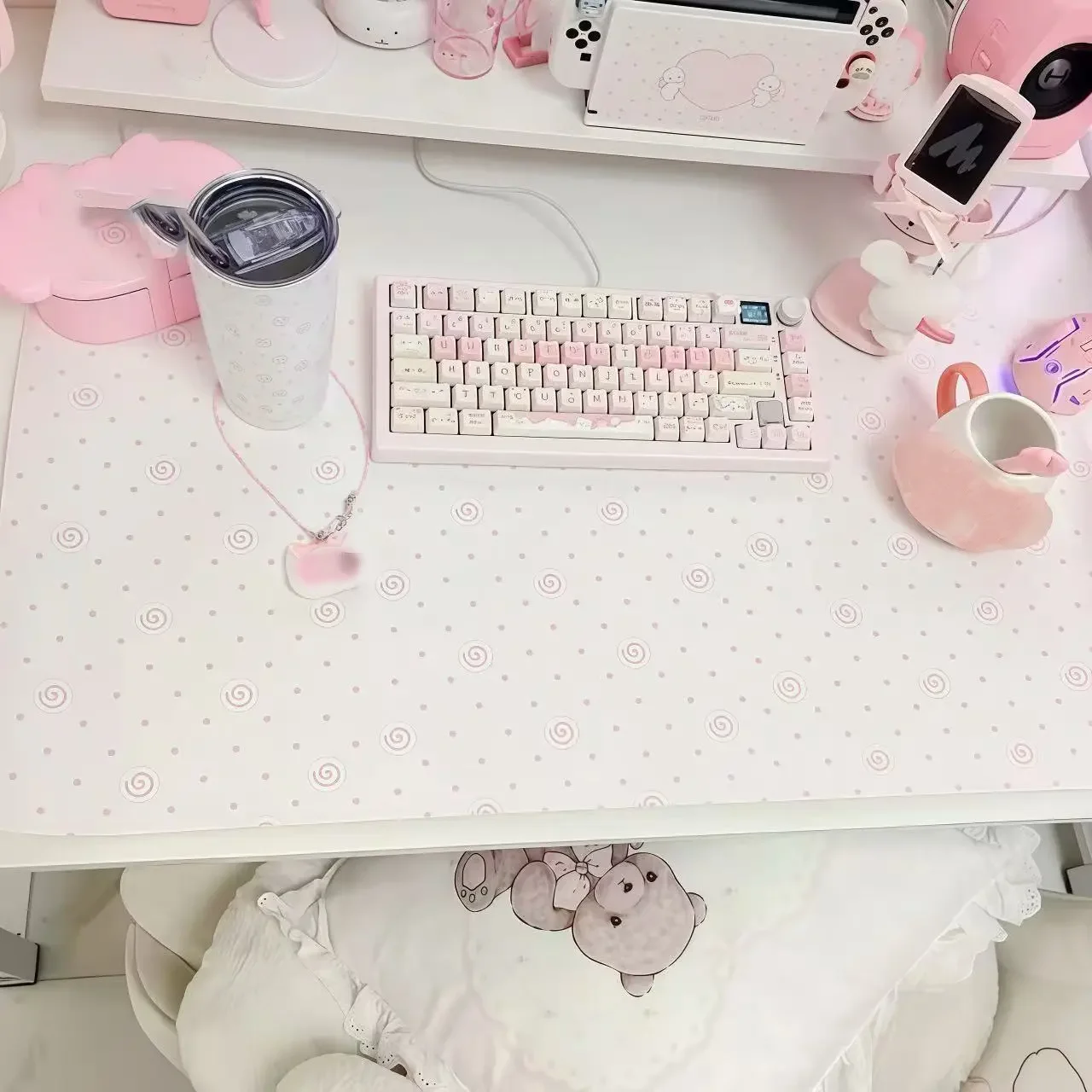 Cute Pink Polka Dot Pu Leather Mousepad Office Desk Mat Mouse Pad Computer Speed Type Carpet Mat Player Laptop Keyboard Cartoon