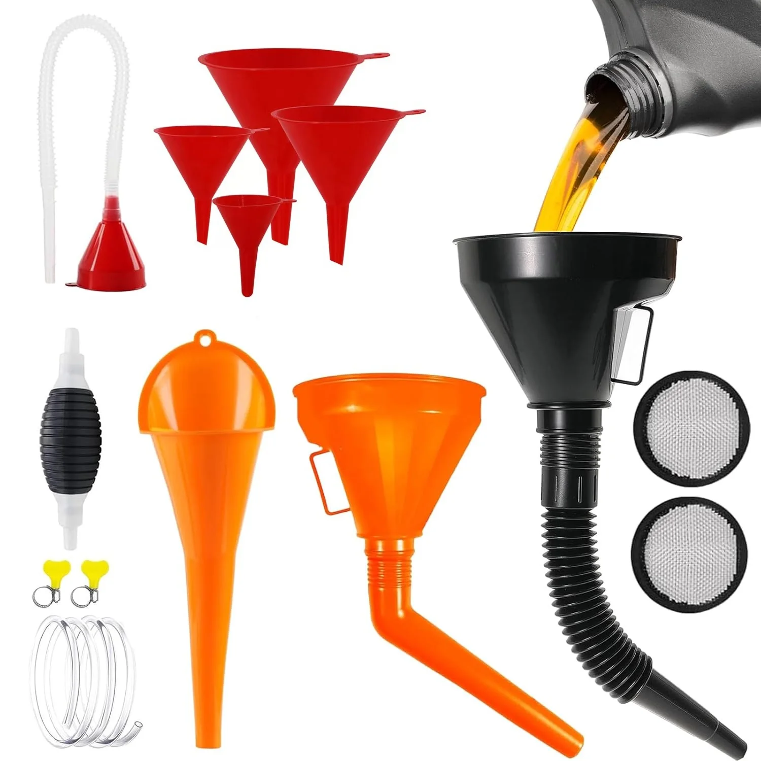 Multi Functional Plastic Fuel Funnel Set Spill-Proof Refueling Oil Gas Changing Tool Wide Mouth Liquid Transfer For Car Home