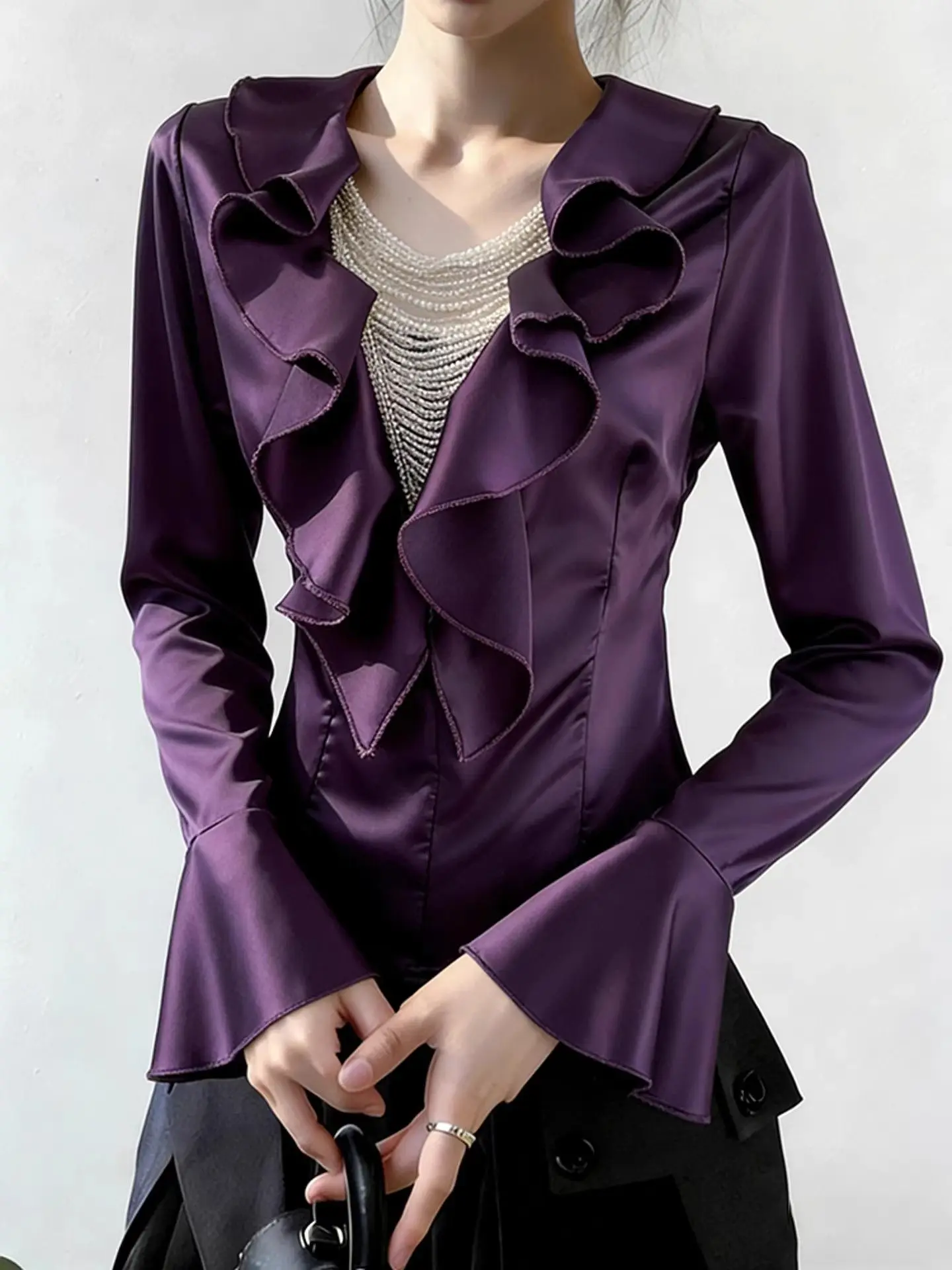 Unique, beautiful, super-good-looking top, beautiful temperament, Korean fashion light luxury chic purple shirt