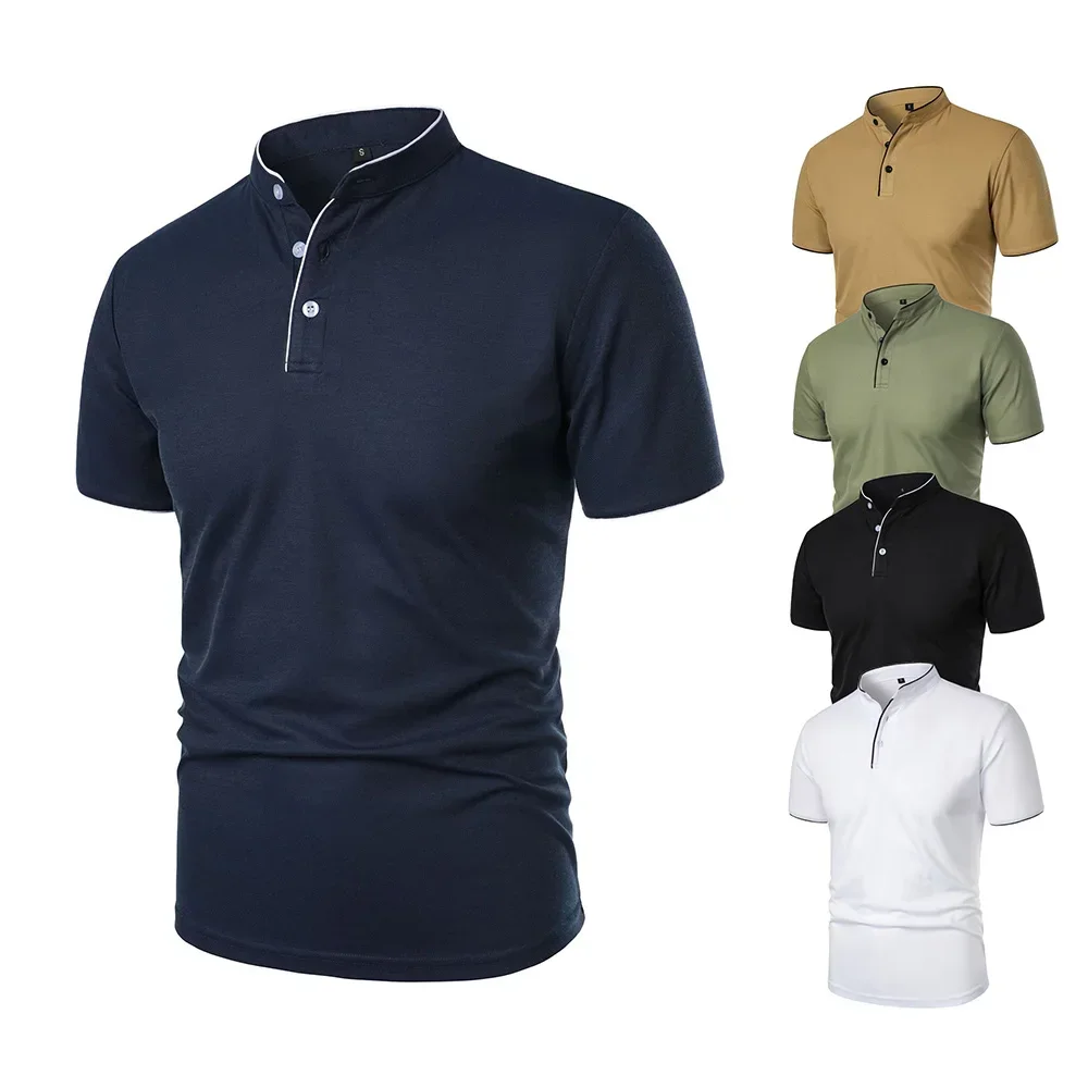 Sommer Neue Henley Kragen Polo-Shirt Kurzarm Einfarbig T-shirt Leichte Atmungsaktive Grundlegende Stil Männlich Casual Taste Top