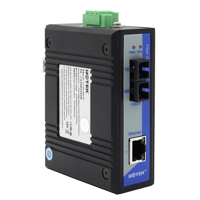 UOTEK 10/100M 1 Port Media Converter RJ-45 Port Switch with Single Model and Multiple Mode Full Half-duplex UT-2571