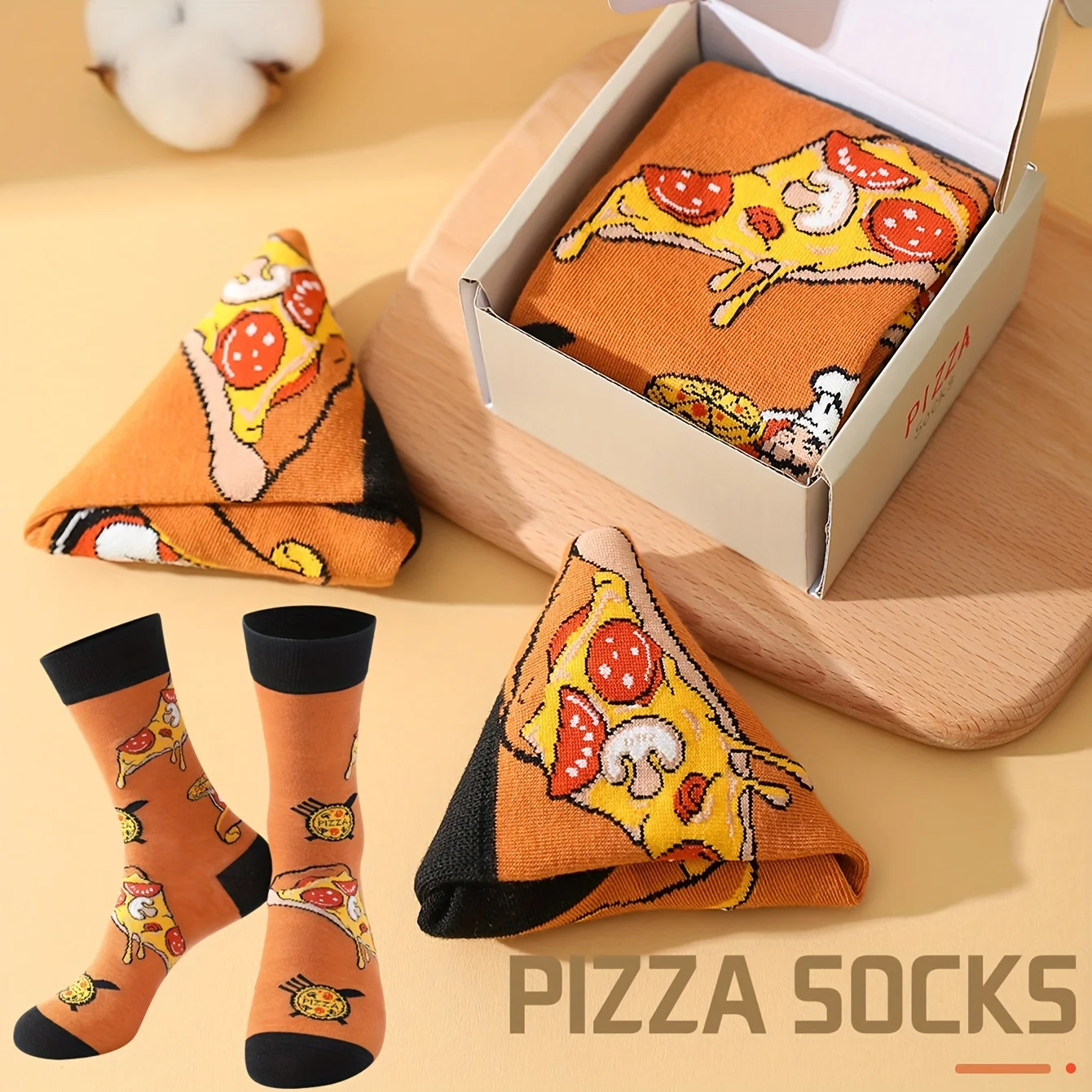 1 pair of stylish unique and interesting pizza pattern men's and women's Christmas gift socks suitable for all seasons