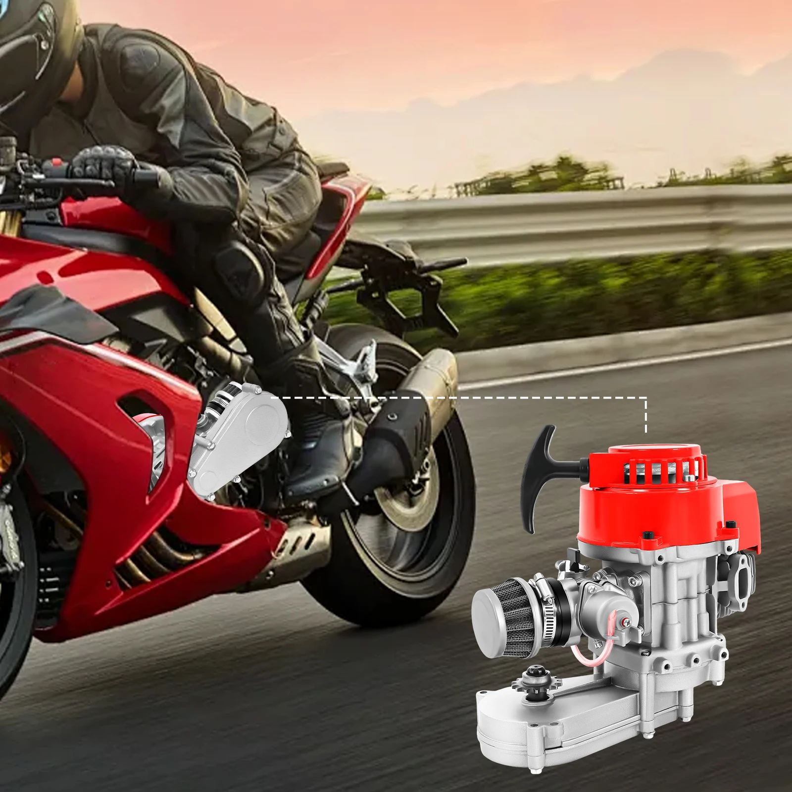 

2-тактный гоночный двигатель 49cc 47cc 50cc, мини-двигатель с воздушным охлаждением и ручками для карманного/квадроцикла/малого мотоцикла для бездорожья