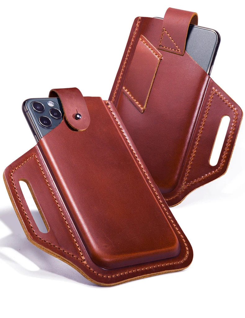 Leather Belt Phone Pouch, Leather Cell Phone Holster, Universal Leather Phone Case with Belt Loops, for Men and Women Large Coff