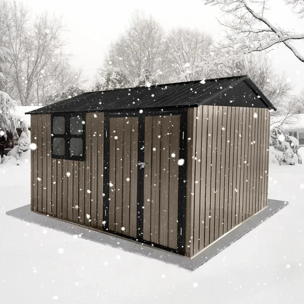 Outdoor Sheds with Window 10FT x 8FT & Storage Clearance, Utility Tool House Metal Anti-Corrosion with Lockable Door & Shutter