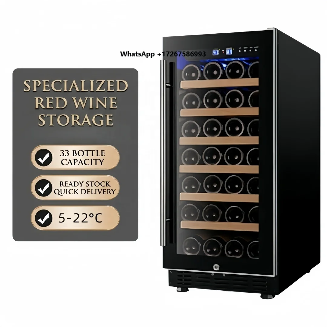 Wine Cooler Cabinet 5-22℃ Wine Refrigerator with Double Layer Anti-UV Tempered Glass and Wooden Racks for Wine Cellar Storage