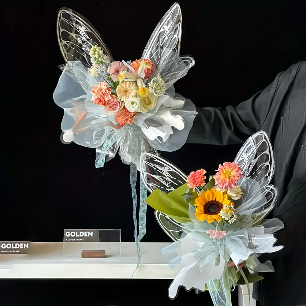 40 Stück transparentes Kristall-Schmetterlings-Blumen-Geschenkpapier, Blumenstrauß, Verpackungsmaterial