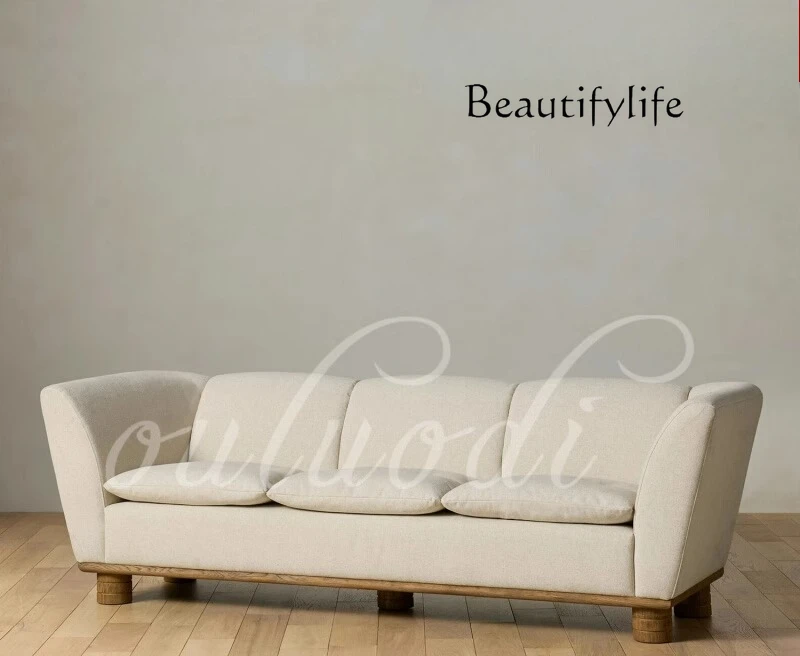 

American retro solid wood three-person sofa villa living room high-end cotton and linen fabric sofa bedroom oak single sofa