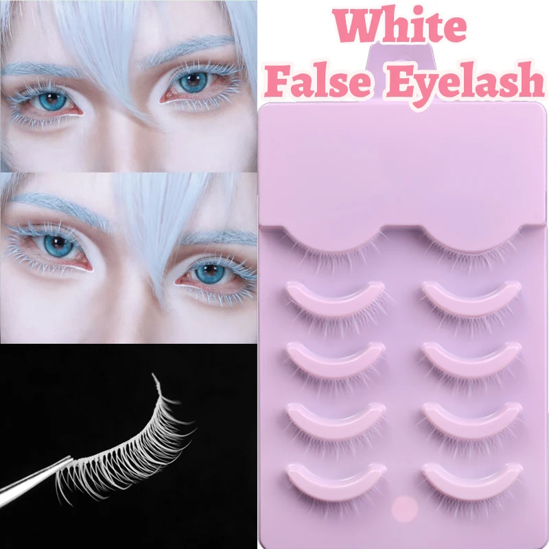 3D Soft Wispy White Eyelashe 5 Pairs Fluffy Cosplay False Eyelashe Extension Cross Manga Lashes Natural Clear Band Lashes Makeup