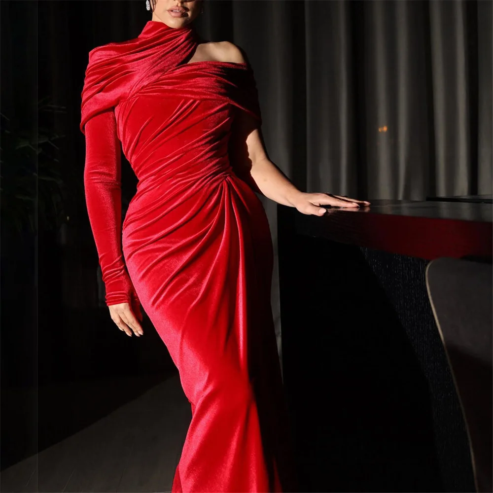 ROYET-Robe de Soirée Sirène à Manches sulfet Col Haut, Simple, Longueur au Sol, Fente Haute, Nouvelle Collection 2024