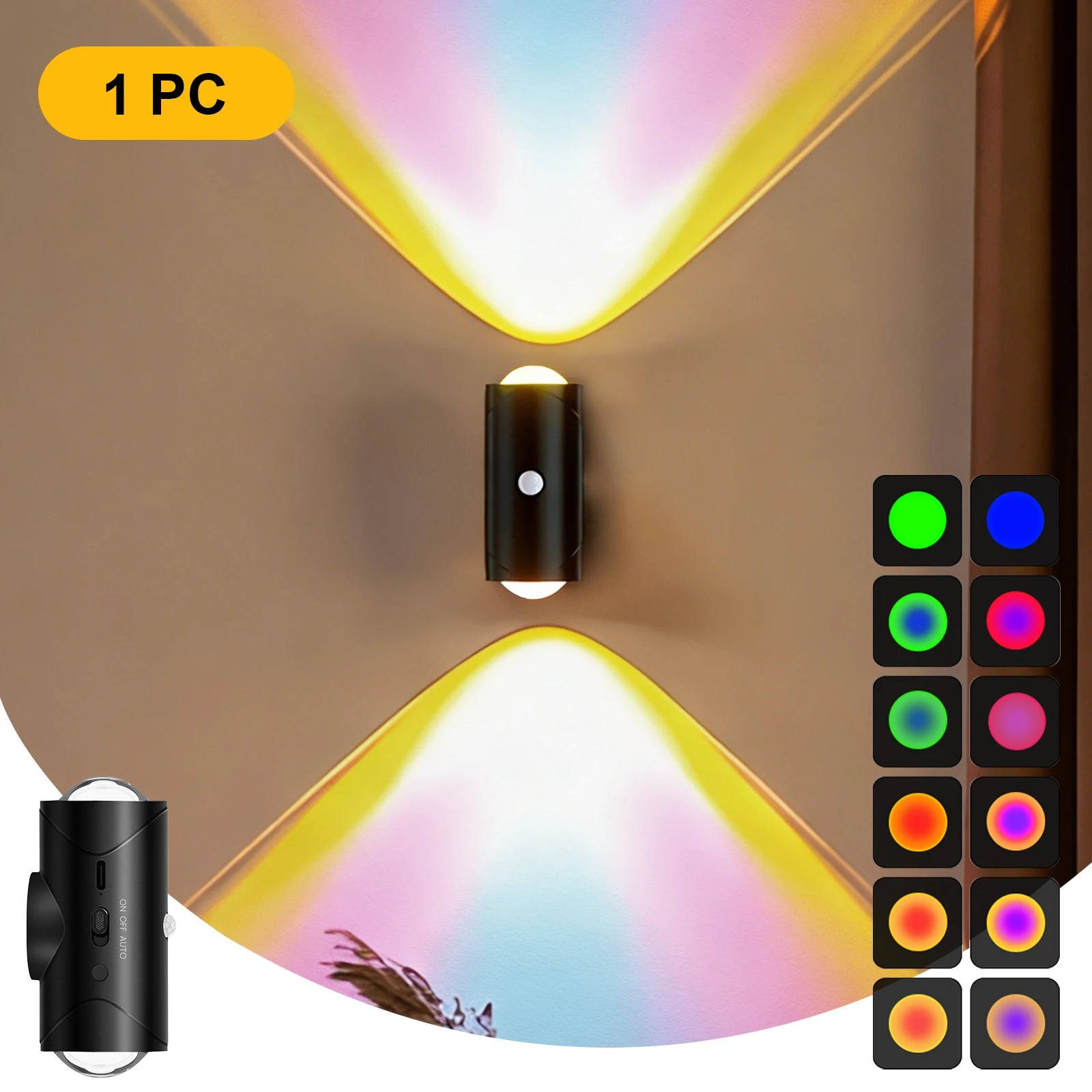 LED-Bewegungssensor-Nachtlicht, 1500mAh Wiederaufladbare Farbwechsel-Wandleuchte mit Magnet zum Aufkleben für Schlafzimmer, Flur