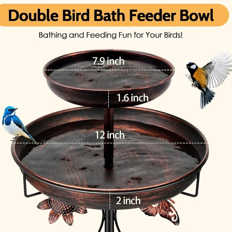 Metal Bird Feeder with Ground Stake Outdoor Bird Bath Stand Iron Feeding Station for Garden Lawn Backyard