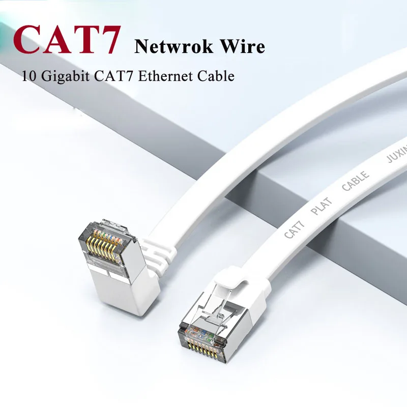 

10 Gigabit CAT7 Flat 90 Degree Bend Ethernet Cable CAT6A GB TV Router Broadband Line Universal L-type UP Down RJ45 Network Wire