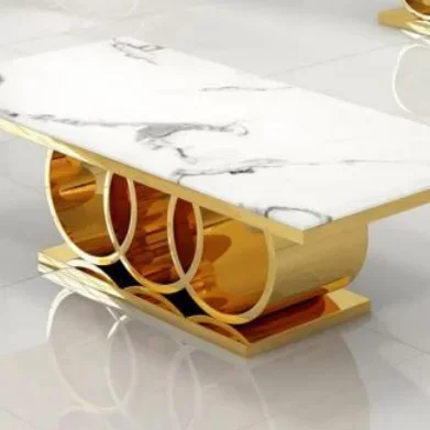 

2026 Gold Stainless Steel Living Room Furniture Italian Luxury Design Marble Top Tea Coffee Table CF022