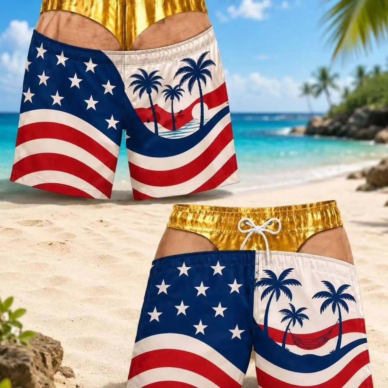 Hot sell boardshorts beach pants summer printed shorts men casual quick drying breathable cropped pants funny loose men clothing