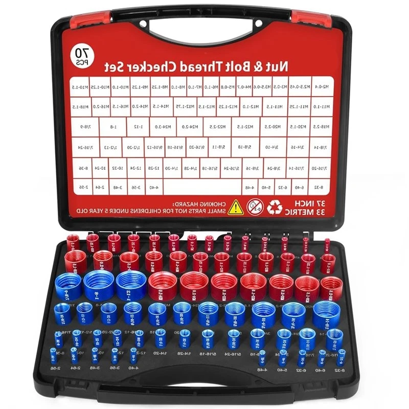 T21C Thread Gauge SAE And Metric Sizes 70Pcs Thread Checkers Set With 37 Inch 33 Metric Nut And Bolt