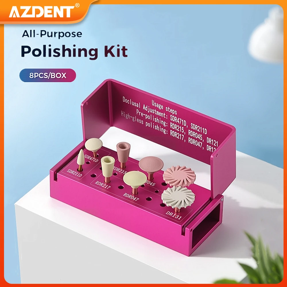 

8PCS/Set AZDENT Dental Composite Polishing Kit Zirconia Restoration Diamond High-Gloss Pre-Polishing RA2.35mm for Contra Angle