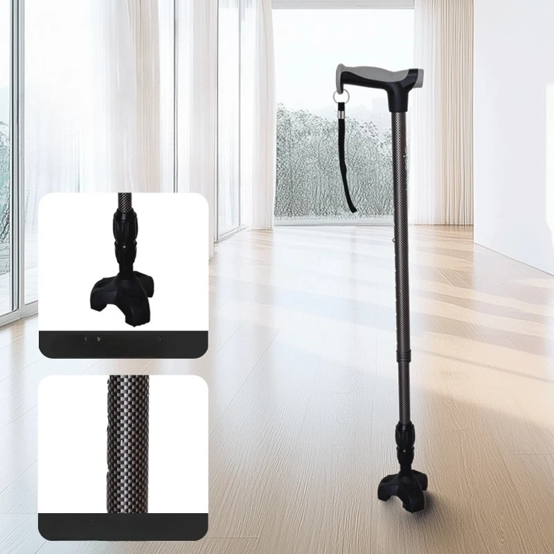 

Ultra-light Retractable Carbon Crutch Hiking Booster Anti-Slip Three-Legged Walking Stick Column Stick Device Walkers for Elderl