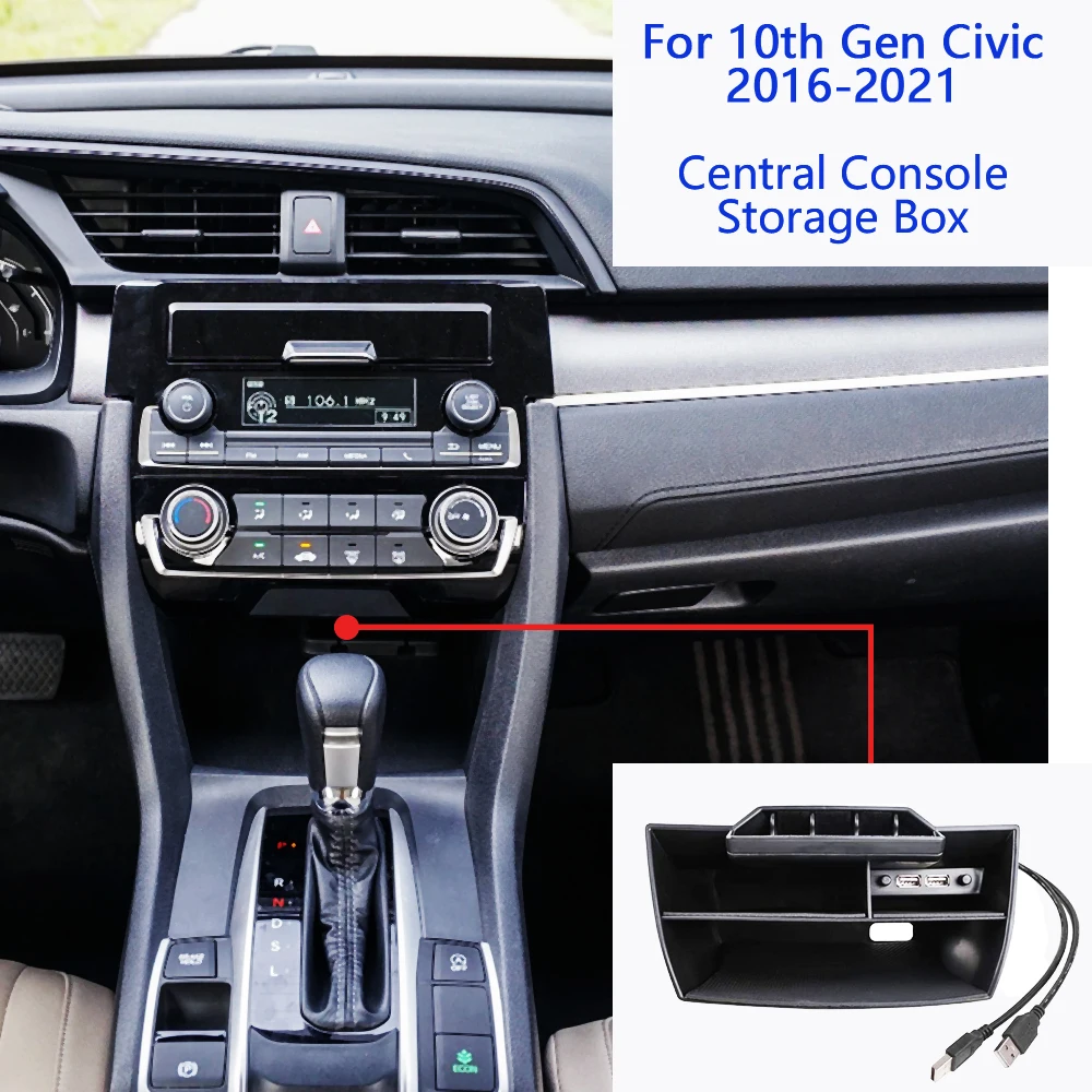 For Honda Civic Sedan 10th Gen 2016 2017 2018-2021 Central Console Storage Box Coins Trays Cards Organizer Car Accessories