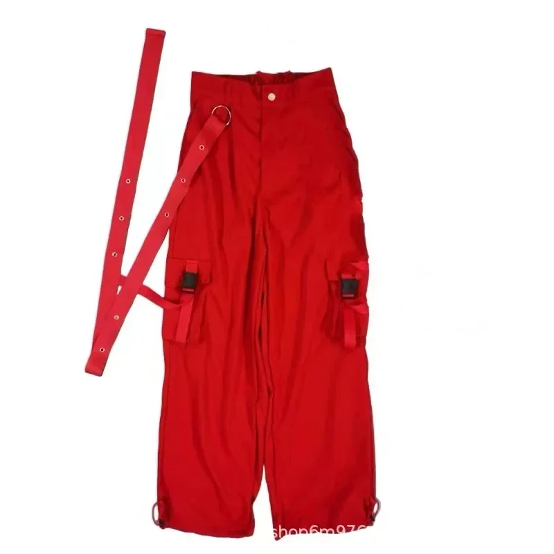 Kpop Women Group Jazz Dance Costume Outfit Sexy Red Zipper Jackets Straight Wide Leg Pants Performance Clothes Korean Stage Wear