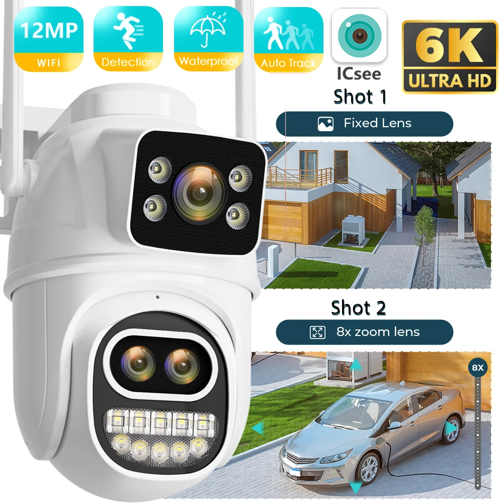 

BESDER 6K 12MP Wifi Camera PTZ 8X Optical Zoom Three Lens Dual Screens Video Surveillance 8MP Dual Lens CCTV Security IP Camera