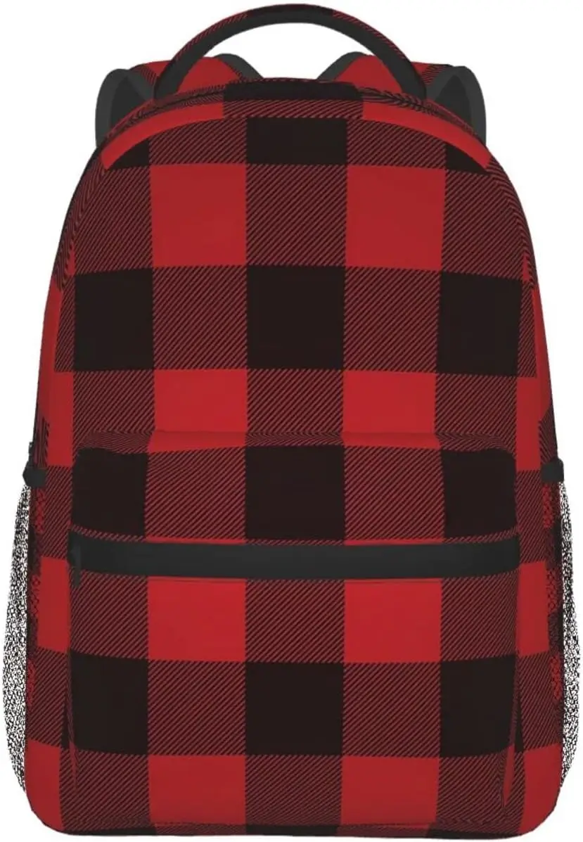 Black And Red Buffalo Check Plaid Stylish Casual Backpack Purse Laptop Backpacks Pockets Computer Daypack For Work Business