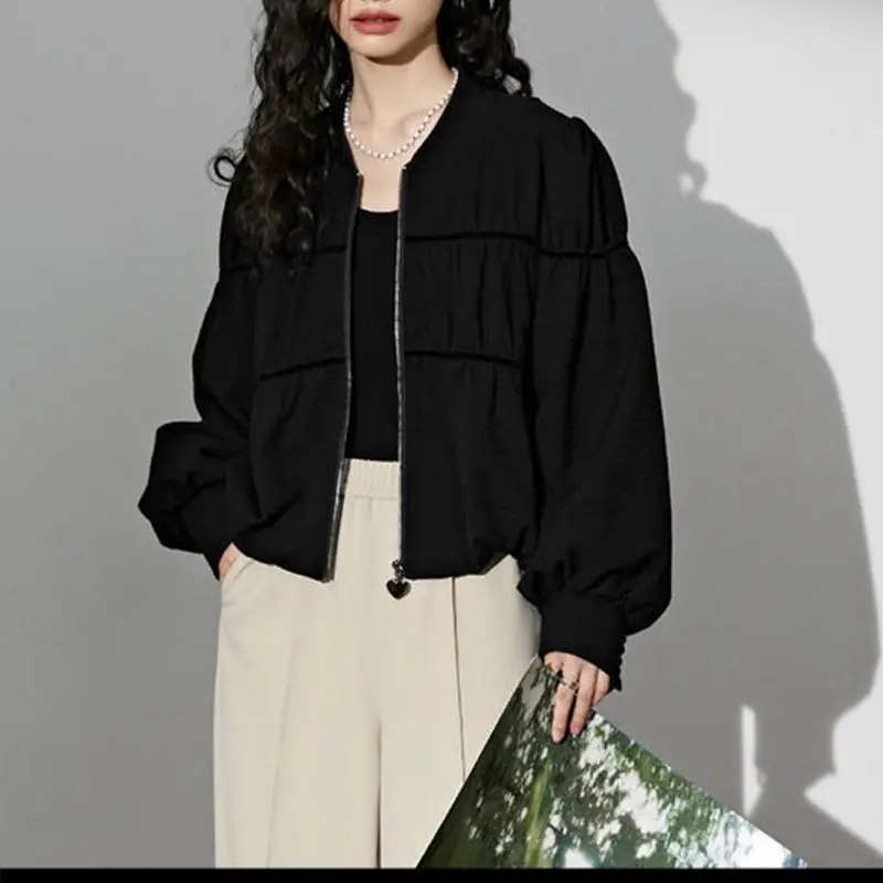 Design Black Baseball Uniform Women's 2023 New Spring And Autumn Casual Short Loose Coat Top