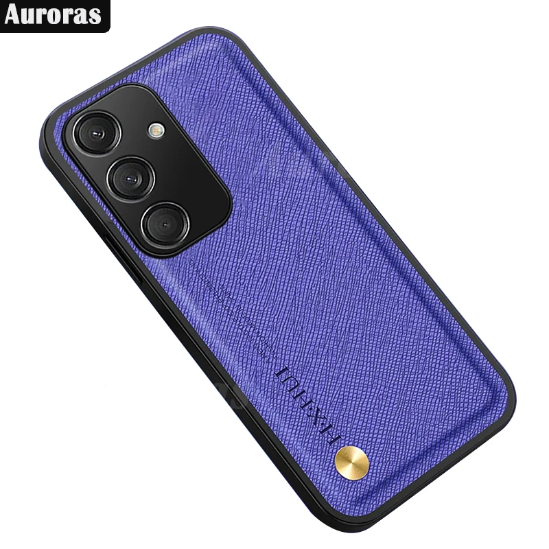 Auroras casing kulit Cross-Grain magnetik, sarung HP warna polos untuk Samsung Galaxy M15