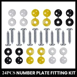 24pcs  Number Plate Car Fixing Fitting Kit Screws & Caps Hinged Black Yellow White Car Accessories