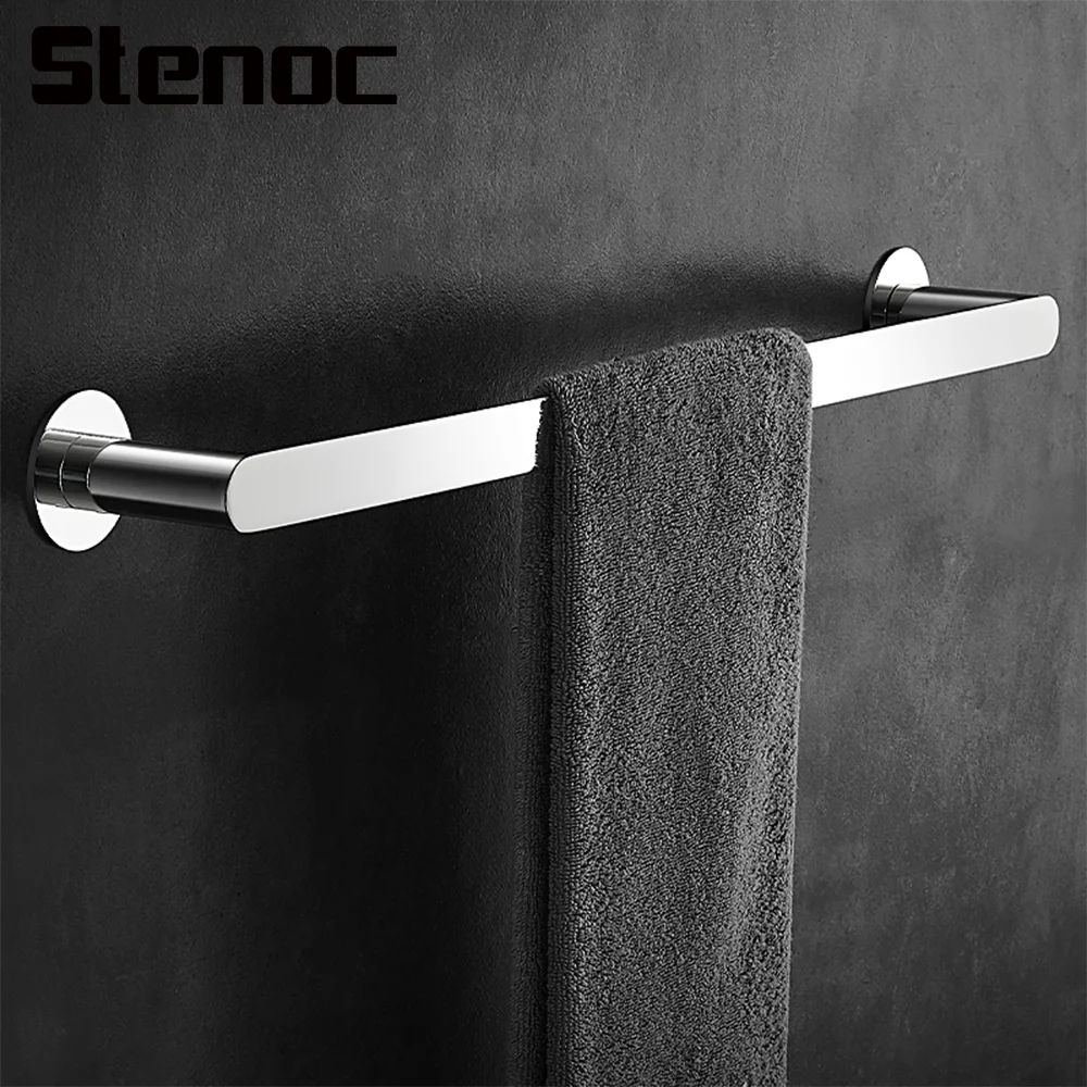 

Stenoc No Punch Silver Stainless Steel Single Towel Bar Wall Mounted Bathroom Accessories Double Pole Rack Towel Rack Towel Rod