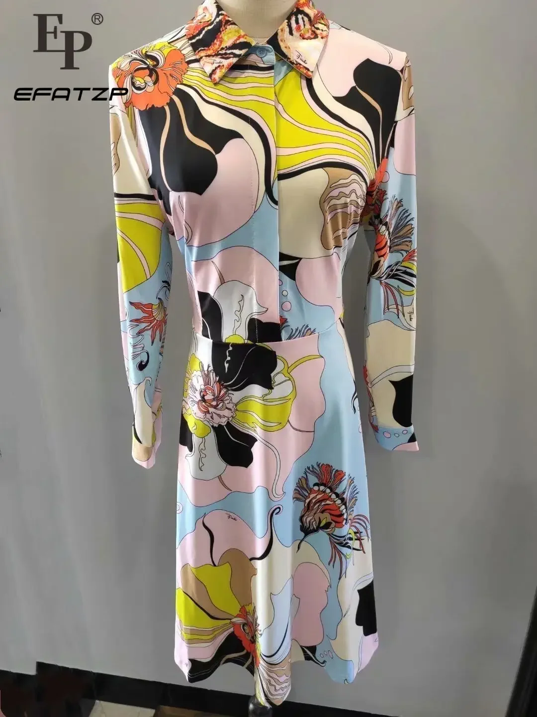 

Multicolor Geometric Printed 3/4 Sleeve Silk Jersey Elastic Knitted Slim Dress New Women's High Quality Fashion