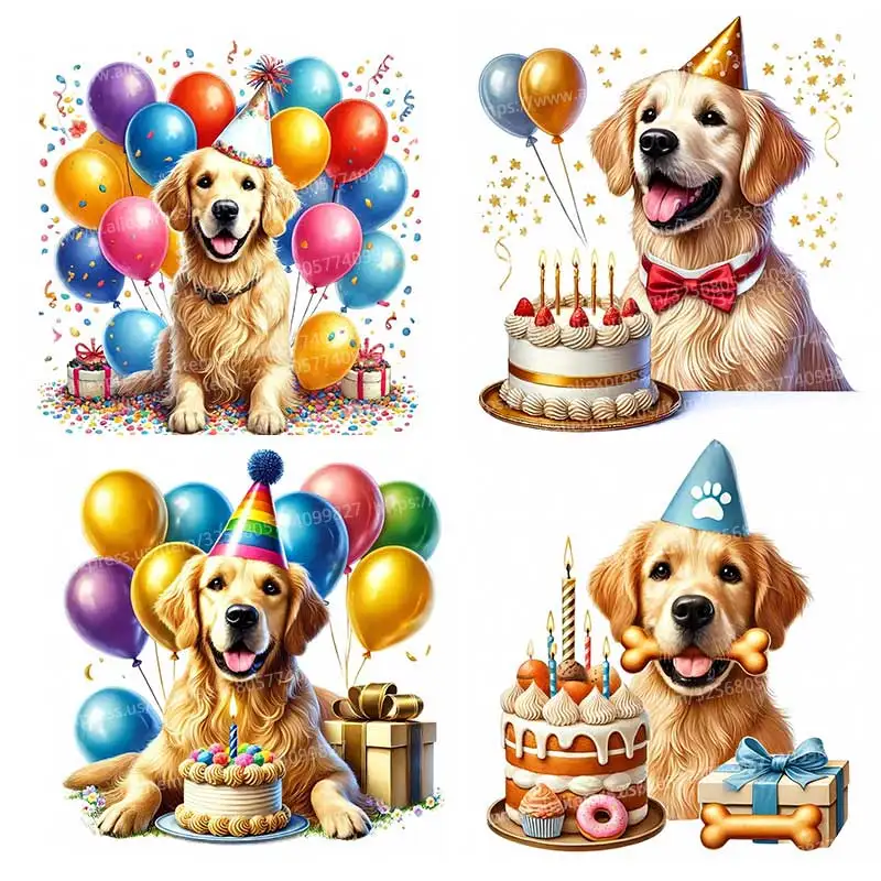 Happy Birthday Golden Retriever Pet Dog Wall Sticker Bedroom Kids Room Background Decoration Mural Home Decor Sticker S763