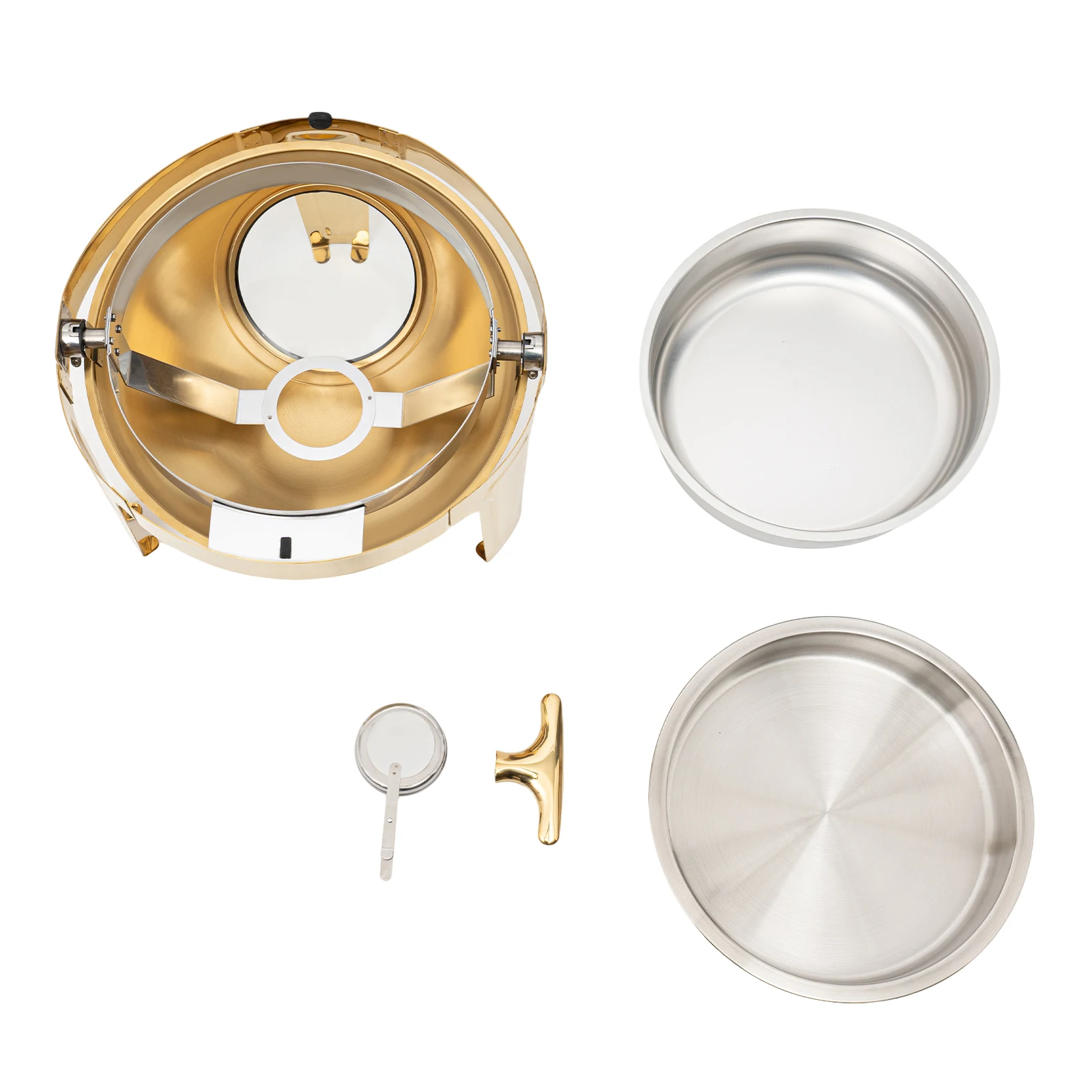 Gold Round Roll Top Chafing Dish, 6L Stainless Steel Buffet Warmer Set with Visual Lid, 90°/180° Opening for Catering, Wedding & Party - view 7