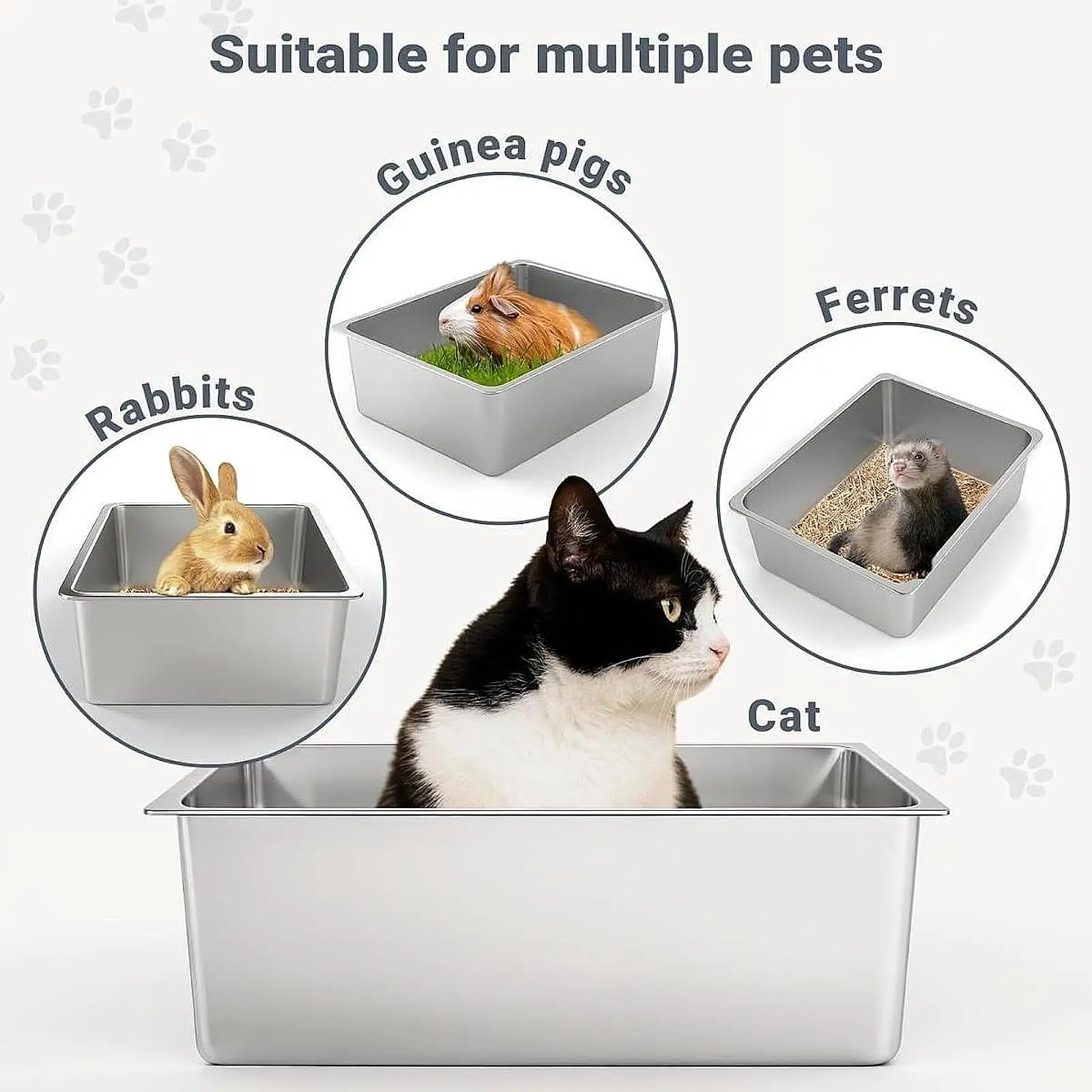 Stainless Steel Cat Litter Box with High Sided Portable Kitten Litter Pan Cat Toilet Sand Box Container for Rabbits Litter Pan