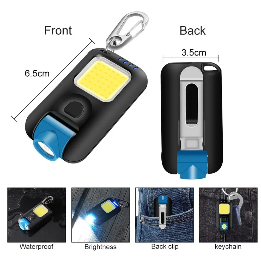 1PCS Mini Led Keychain Flashlight Multi-fuctional Usb Rechargeable Cob Work Lights Outdoor Emergency Camping Light Wholesale