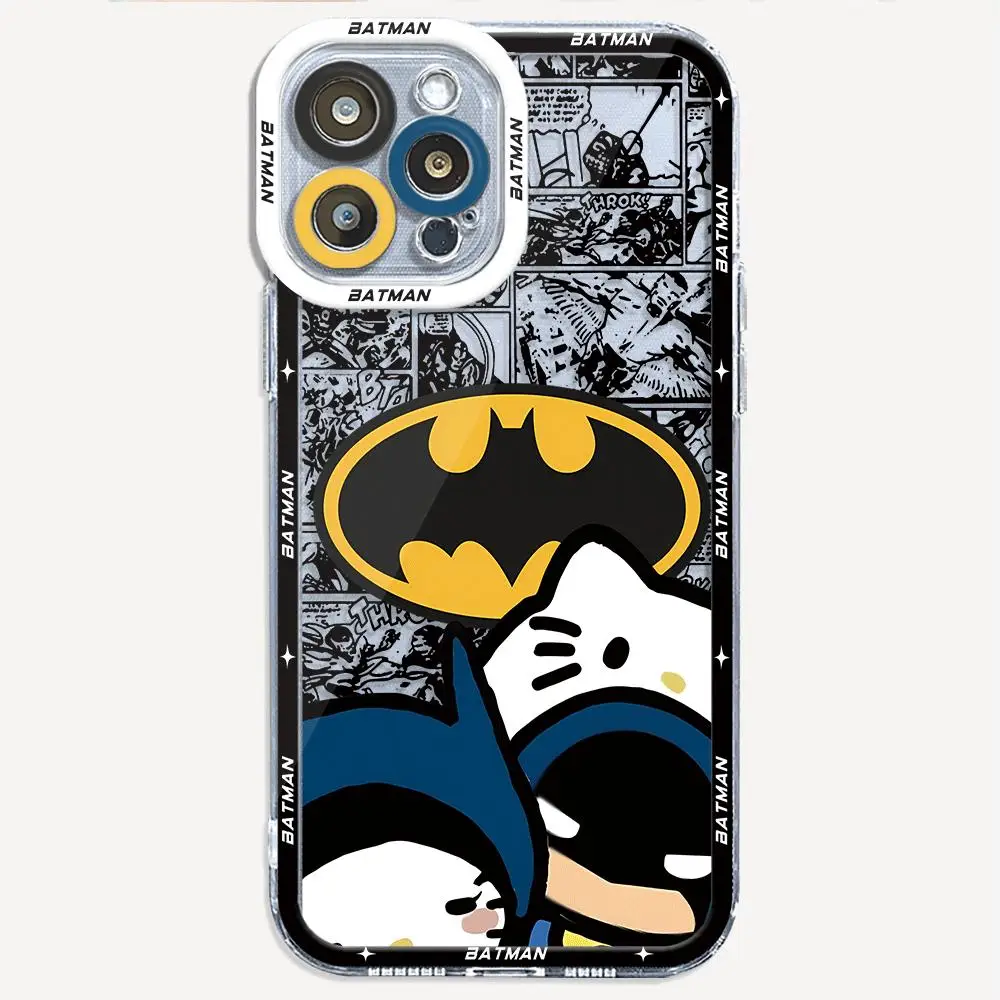 Cute Batmans hellokitty Phone Case for iPhone 15 Plus 14 Pro Max SE 13 Mini 11 XS Max 7 8 12 Pro XR 14 Transparent Soft Cover