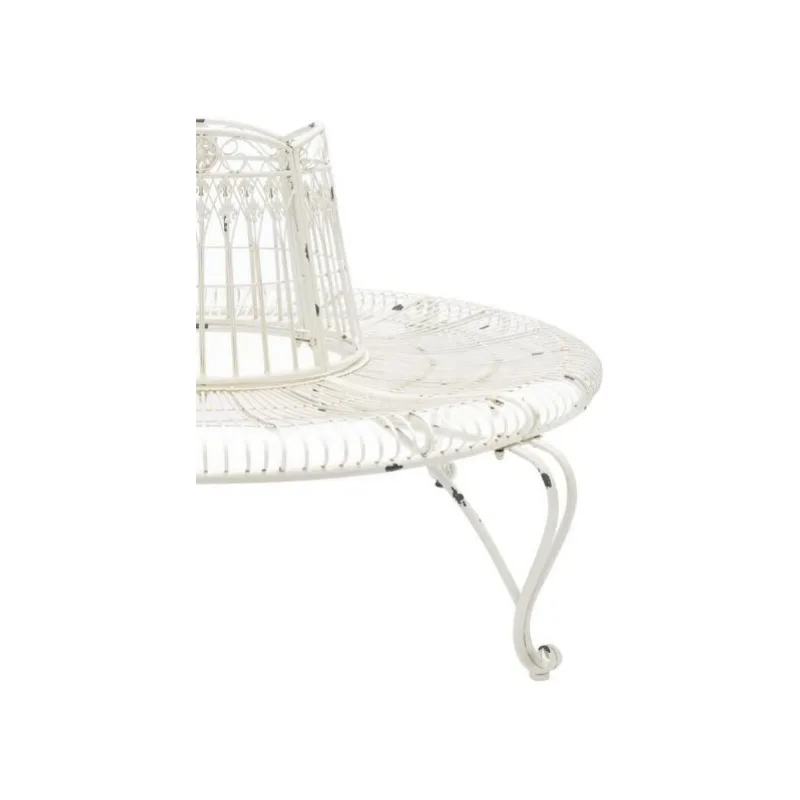 Antique White Wrought Iron 60" Round Tree Stool Made of Solid Iron with Victorian Scroll Detailing and A Rustic White Finish