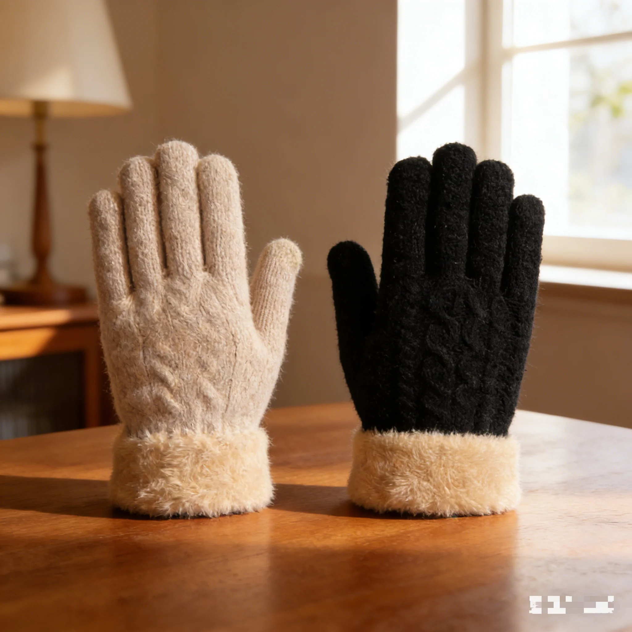 Winter Touch Screen Gloves Men Women Thick Plush Lining Double Layer Knit Warm Windproof Thermal Texting Outdoor Cycling Driving