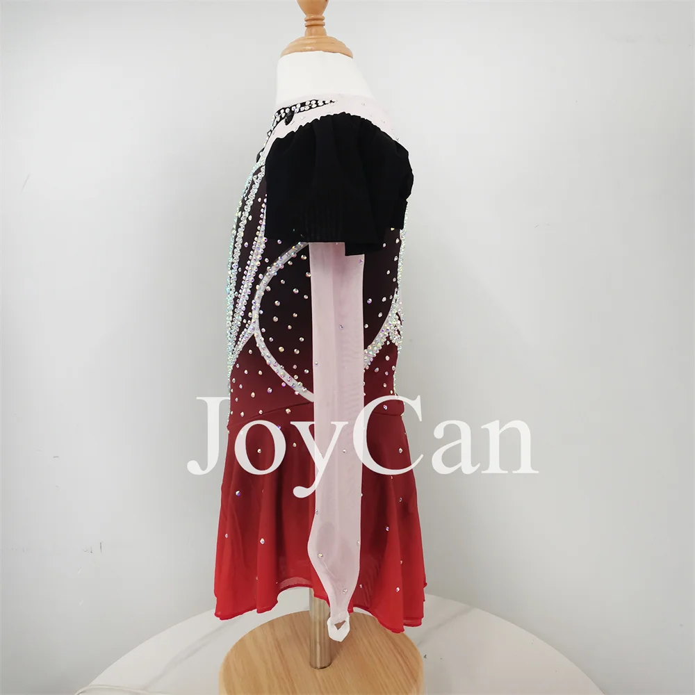 JoyCan-فستان التزلج على الجليد للفتيات ، سبانديكس ، شبكة مطاطية ، أحمر ، ملابس الرقص المنافسة ، حسب الطلب
