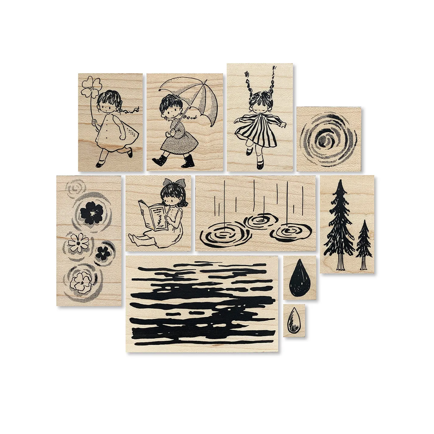 Zzoton Lovely Clover Rainbow Girl Ripple Raindrop Wooden Rubber Stamp DIY Scrapbooking Photo Album Card Making Wood Seal