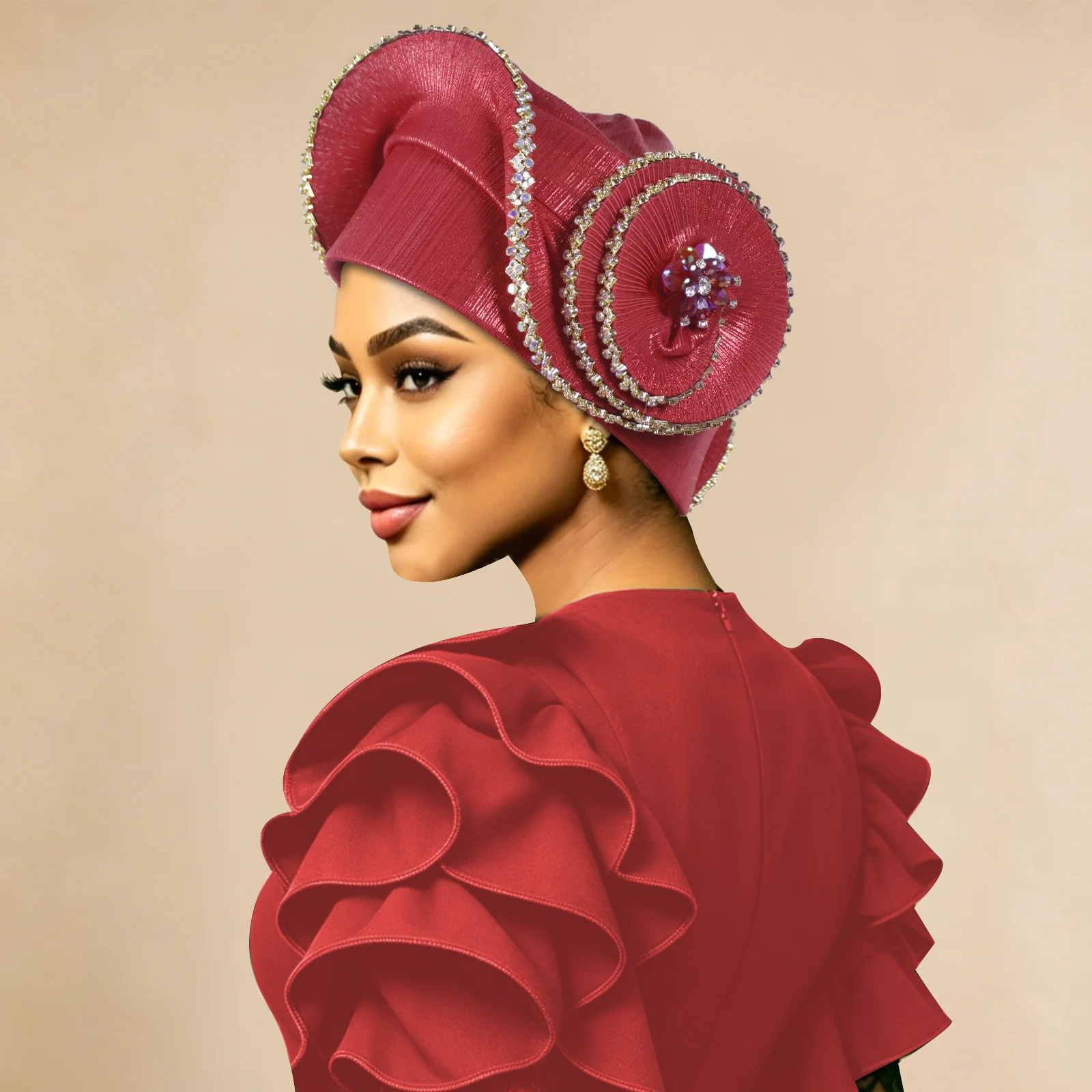 Luxury Rhinestone African Headtie Cap Women Head Wraps Nigerian Wedding Auto Gele Party Headgear Headpiece Headwear Hijab Hat
