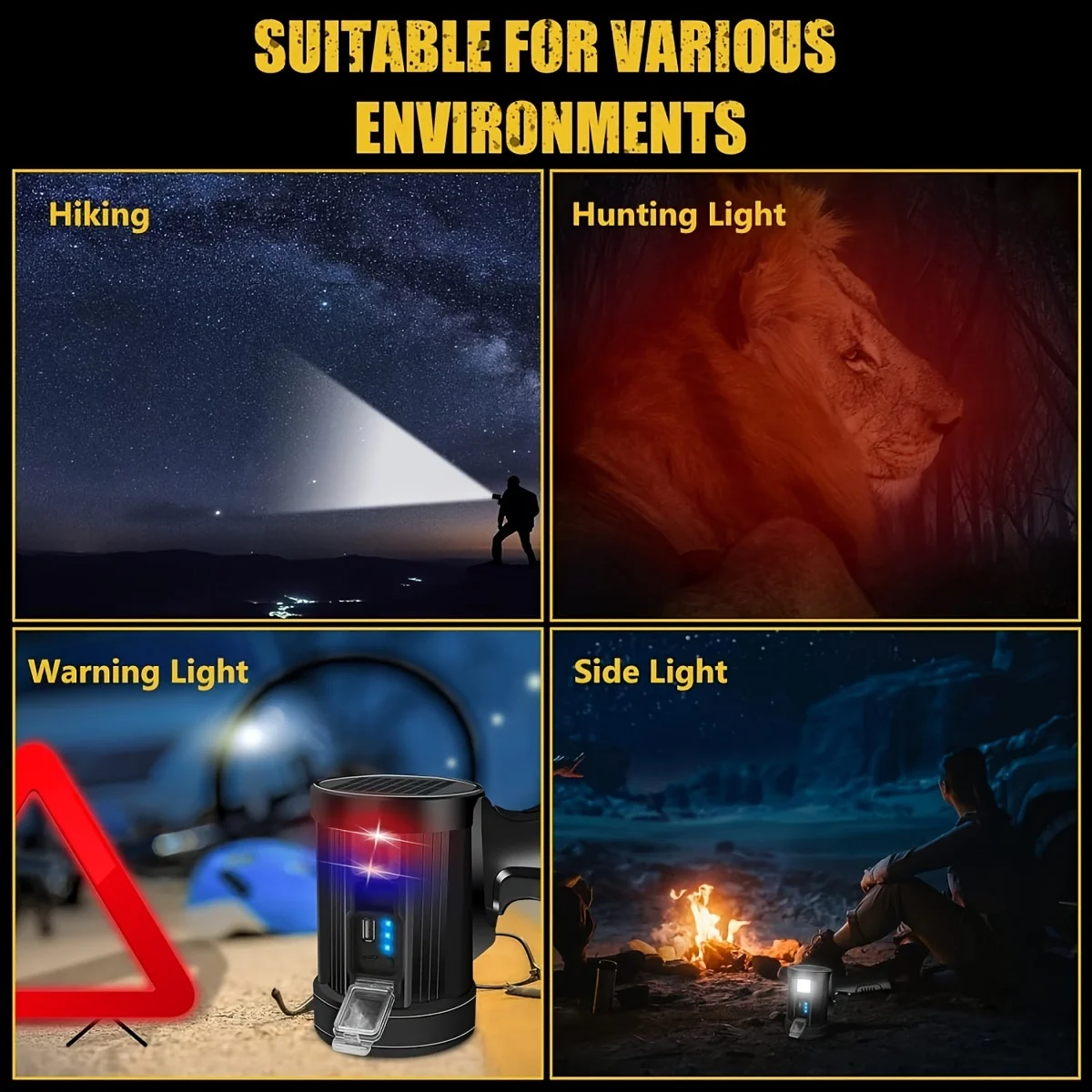 Torcia con faretto a LED luminoso ad alti lumen, faretto ricaricabile, torcia portatile da esterno con pannelli solari per il campeggio