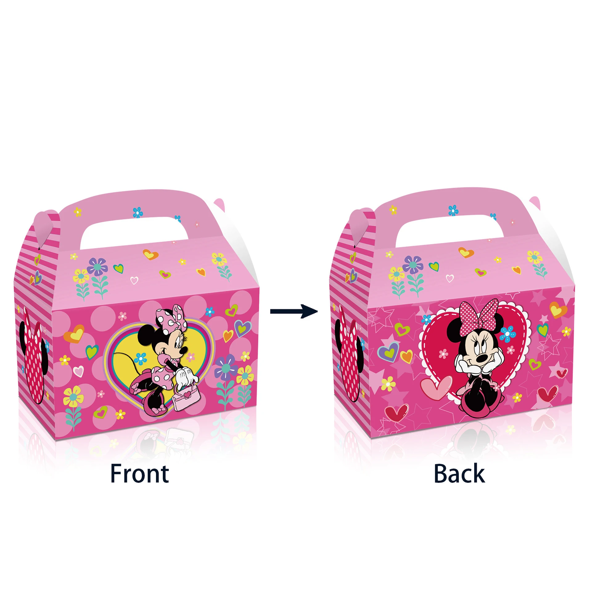 Disney Minnie Mouse Party Gift Box Pink Candy Cookies Gift Box DIY Favor Bags Candy Box with Handles Perfect for Girls Party