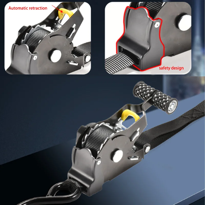 1PC Retractable Auto Ratchet Strap Automatic Shrink Tensioner Motorcycle Retractable Strap Conveniently Secures Luggage Straps