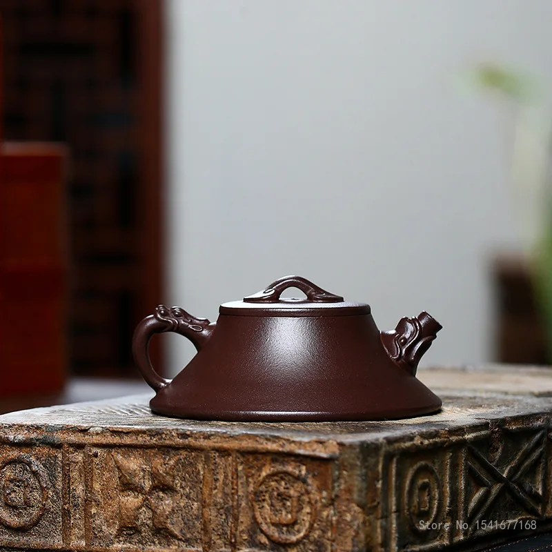 150ml Capacity Chinese Yixing High-end Raw ore purple vermilion mud Teapot, Famous Artists Hand-carved Kettle Zisha Tea Set, 1Pc