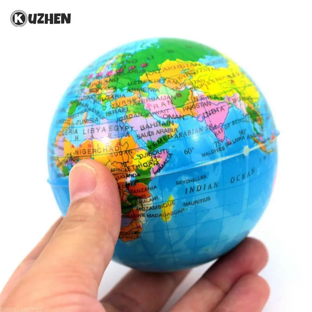 Rubber Balls World Map Foam Earth Globe Hand Wrist Exercise Stress Relief Squeeze Soft Foam Massage Ball for Women Men Supply