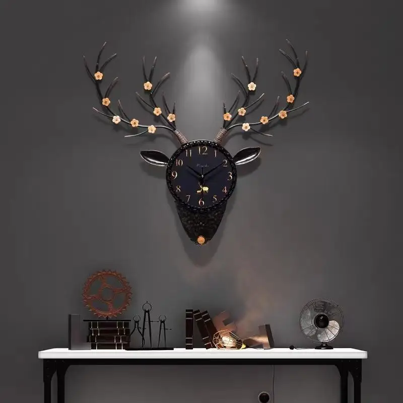 Nordic Modern Deer Head Wall Clock, Decorative Household Silent Clock, Atmospheric Living Room, Light Luxury Art Wall Watch