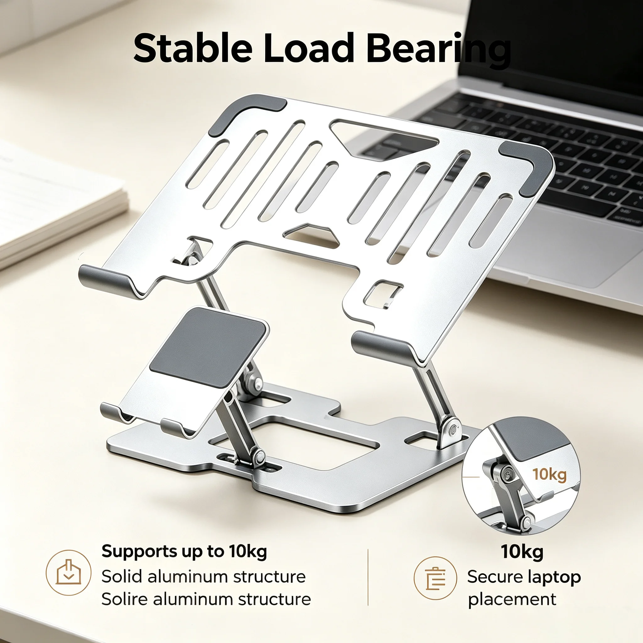 Laptop Cooling Stand Aluminum Alloy Adjustable Height for Office Use Hollow Heat Dissipation Relieve Neck Strain